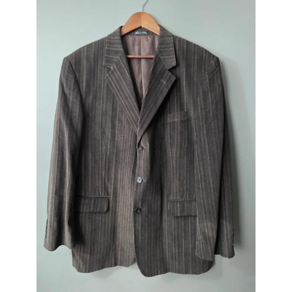 Zagato Signature Collection Mens 42R Brown Striped Cotton 3 Button Blazer Coat